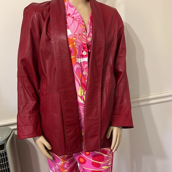 LORD & TAYLOR Vintage Size 8 Red Leather Open Coat - Picture 2 of 14